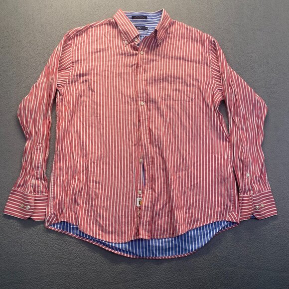 Lincs David Chu Dress Shirt Mens XLarge Red Striped Long Sleeve Button Up,Pocket - Picture 9 of 9